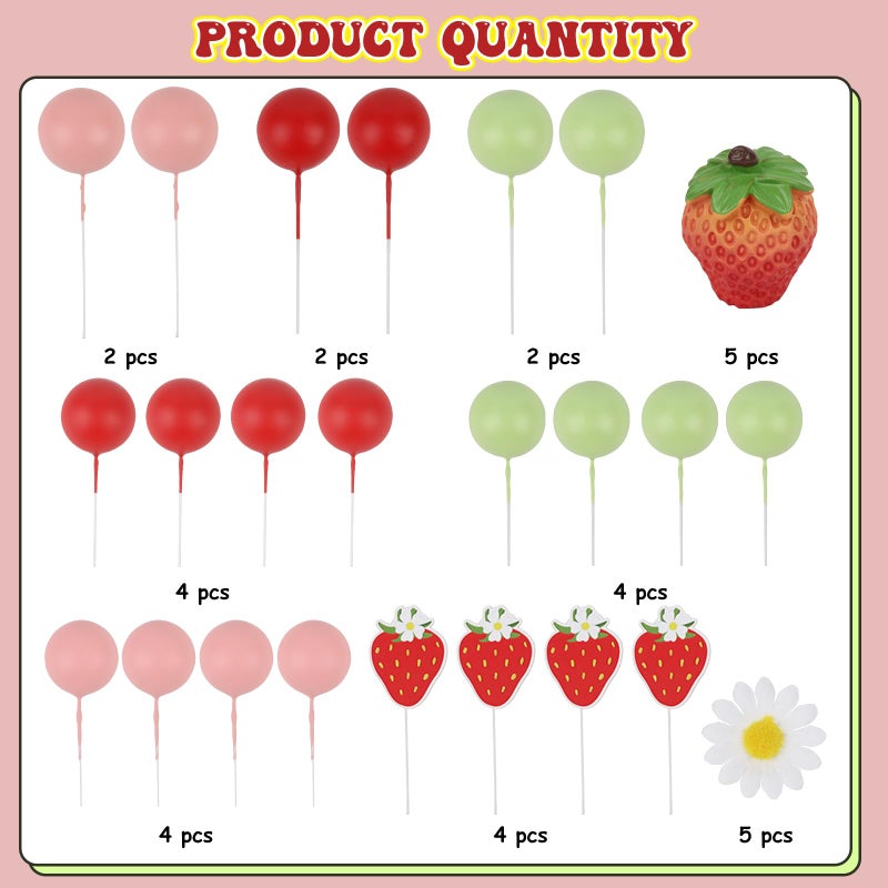 Cheereveal Strawberry Cake Figures Decorations for Girls - Strawberry Theme Birthday Cake Cupcake Toppers Ball Dessert Picks, Fruit Theme Birthday Party Baby Shower Celebration Photo Props - Image 5